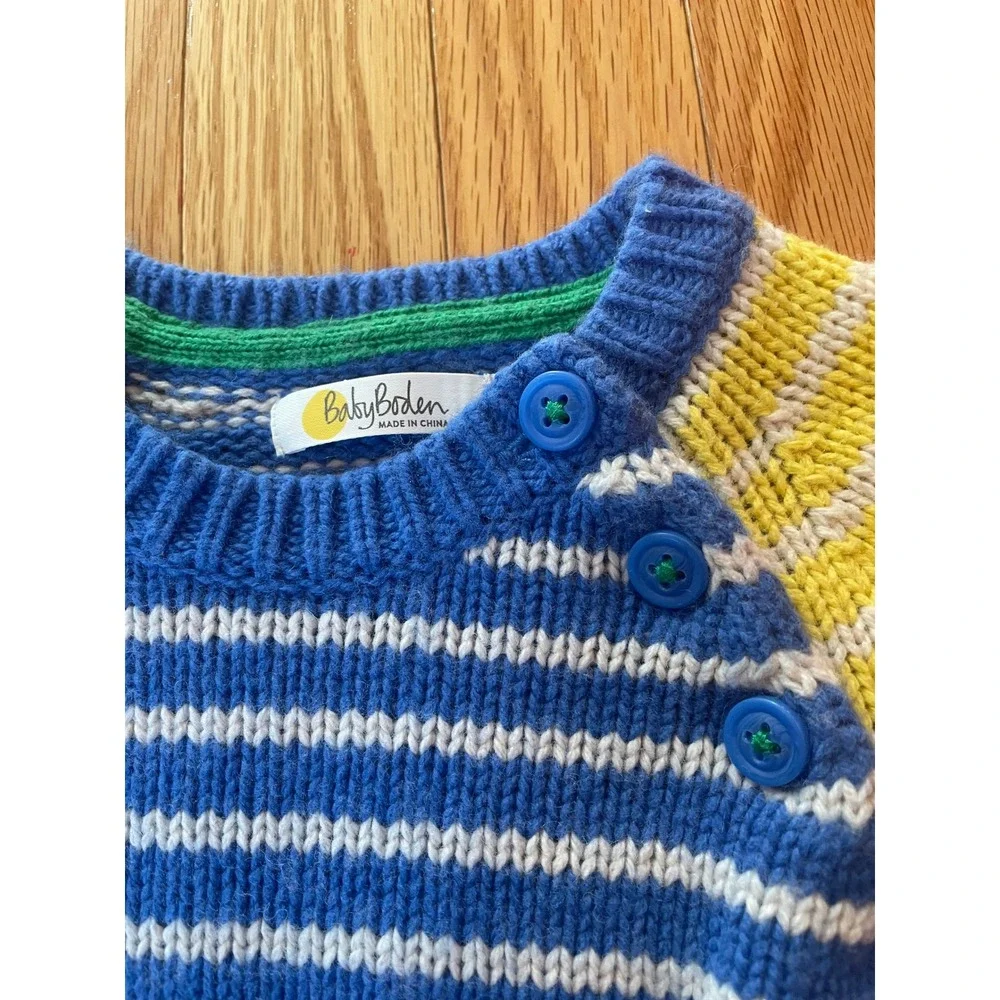 Baby Boden Boys Colorblock‎ Striped Knit Sweater Blue Red Yellow 3-4Y 104cm